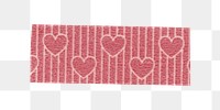 Heart washi tape png collage element, pink cute pattern on transparent background