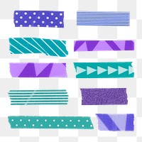 Abstract washi tape png clipart, purple pattern set on transparent background