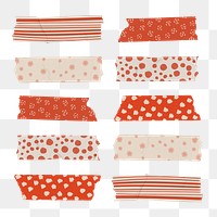 Doodle washi tape png clipart, red pattern set on transparent background