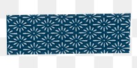 Blue washi tape png sticker, vintage pattern on transparent background