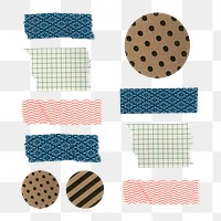 Abstract washi tape png clipart, various pattern set on transparent background