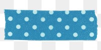 Blue washi tape png sticker, polka dot patterned with transparent background