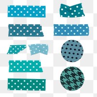 Polka dot washi tape png sticker, blue pattern set on transparent background