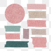 Glitter washi tape png collage element, pink sticker set on transparent background