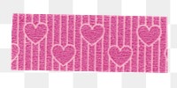 Cute washi tape png clipart, pink heart pattern on transparent background