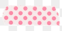 Pink washi tape png sticker, polka dot patterned with transparent background