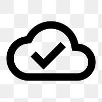 Cloud done png icon for apps & websites, outlined design, transparent background