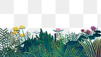 Flower png border, Henri Rousseau-inspired botanical collage element on transparent background