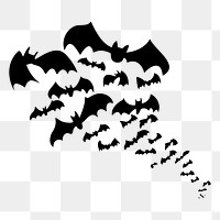 PNG flying bat colony silhouette clipart, animal illustration, transparent background. Free public domain CC0 image.