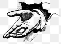 Helping hand png sticker, vintage illustration, transparent background. Free public domain CC0 image.