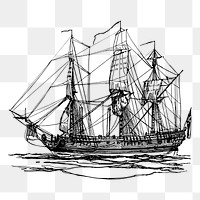 Sailing ship png sticker, vintage vehicle illustration, transparent background. Free public domain CC0 image.