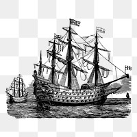 Sailing ship png sticker, vintage vehicle illustration, transparent background. Free public domain CC0 image.