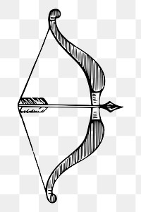 Arrow, bow png sticker, vintage archery illustration, transparent background. Free public domain CC0 image.