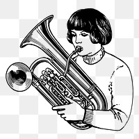 Euphonium girl png sticker, vintage music illustration, transparent background. Free public domain CC0 image.