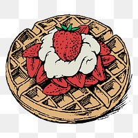 Strawberry waffle png sticker, vintage food illustration, transparent background. Free public domain CC0 image.