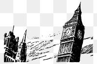 Png London's clock tower sticker, vintage architecture illustration, transparent background. Free public domain CC0 image.