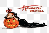 Halloween witch png sticker, vintage illustration, transparent background. Free public domain CC0 image.