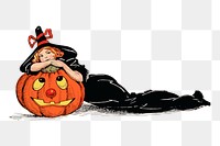 Halloween witch png sticker, vintage illustration, transparent background. Free public domain CC0 image.