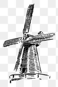 Windmill png sticker, vintage environment illustration, transparent background. Free public domain CC0 image.