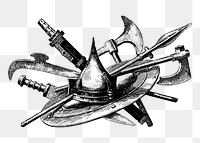 Medieval weapons png sticker, vintage illustration, transparent background. Free public domain CC0 image.