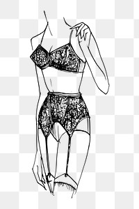 Women's lingerie png sticker, vintage fashion sketch on transparent background. Free public domain CC0 image.