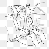 Png kid in car seat sticker, safety illustration on transparent background. Free public domain CC0 image.