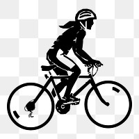 Woman png riding bicycle silhouette sticker, health illustration on transparent background. Free public domain CC0 image.