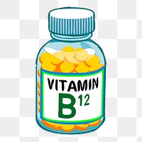 Vitamin B png bottle sticker, health supplement illustration on transparent background. Free public domain CC0 image.