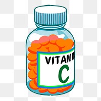 Vitamin C png bottle sticker, health supplement illustration on transparent background. Free public domain CC0 image.