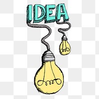 Idea typography png sticker, light bulb illustration on transparent background. Free public domain CC0 image.