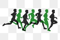People running png silhouette sticker, health illustration on transparent background. Free public domain CC0 image.