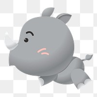 Baby rhino png sticker, cute animal illustration, transparent background. Free public domain CC0 image.