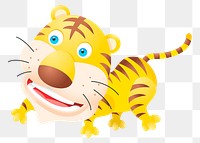 Smiling tiger png sticker, cute animal illustration, transparent background. Free public domain CC0 image.