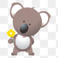 Koala holding png flower sticker, cute animal illustration, transparent background. Free public domain CC0 image.