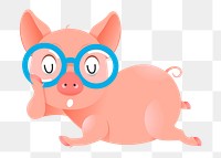 Png pig wearing glasses sticker, cute animal illustration, transparent background. Free public domain CC0 image.