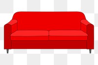 Red couch png sticker, furniture illustration, transparent background. Free public domain CC0 image.