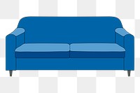 Blue sofa png sticker, furniture illustration, transparent background. Free public domain CC0 image.