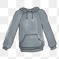 Gray hoodie png sticker, apparel, marker art illustration, transparent background. Free public domain CC0 image.