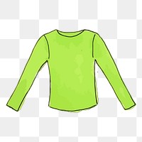 Png green long sleeve shirt sticker, apparel, marker art illustration, transparent background. Free public domain CC0 image.