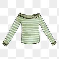 Green sweater png sticker, winter apparel, marker art illustration, transparent background. Free public domain CC0 image.