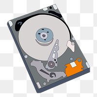 Png computer hard disk sticker, technology illustration, transparent background. Free public domain CC0 image.