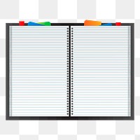 Open notebook png sticker, stationery illustration, transparent background. Free public domain CC0 image.