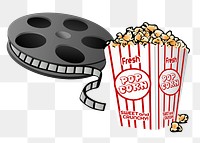 Film reel png sticker, popcorn, entertainment illustration, transparent background. Free public domain CC0 image.