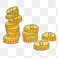 Stacked coins png sticker, finance illustration, transparent background. Free public domain CC0 image.