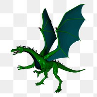 Green dragon png sticker, mythical creature illustration, transparent background. 