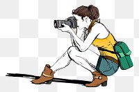 Female photographer png sticker, hobby illustration, transparent background. Free public domain CC0 image.