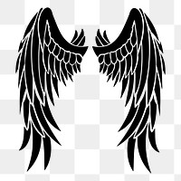 Angel wings png sticker, black illustration, transparent background. Free public domain CC0 image.