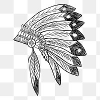 Native American png headdress sticker, traditional illustration, transparent background. Free public domain CC0 image.