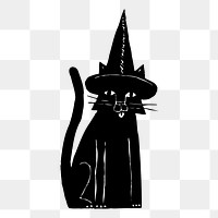 Png cat wearing witch hat sticker, Halloween illustration, transparent background. Free public domain CC0 image.