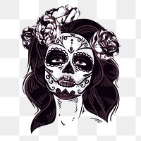 Sugar skull png makeup sticker, Day of the Dead traditional illustration, transparent background. Free public domain CC0 image.